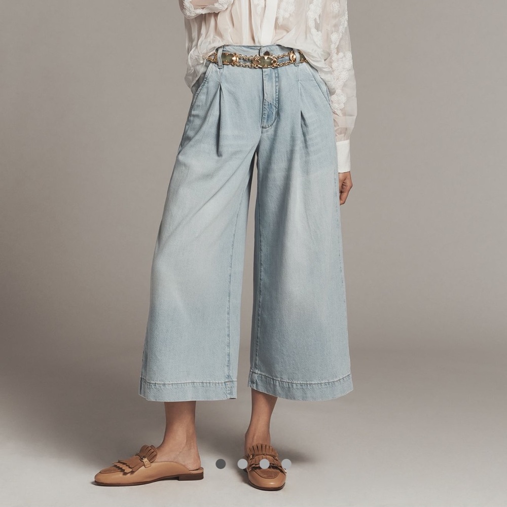 Anthropologie Pilcro High-Rise Crop Wide-Leg Jeans Light Blue SIZE LARGE NEW